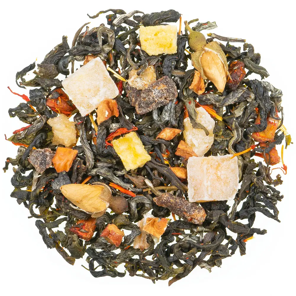Kaisergarten (Nat. aromatisierter Grüner Tee mit Pfirsich-Papaya-Geschmack. Blumig. Fruchtig. Kaiserlich.)