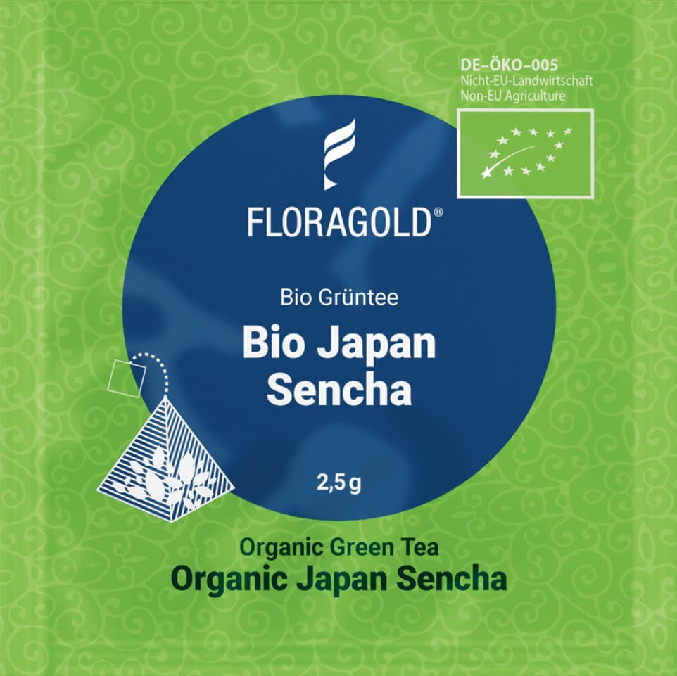 gruener-tee-japan-sencha-bio-eine-pyramide-s Ein Pyramidenbeutel Japan Sencha, Bio, Grüner Tee, á 2,5g