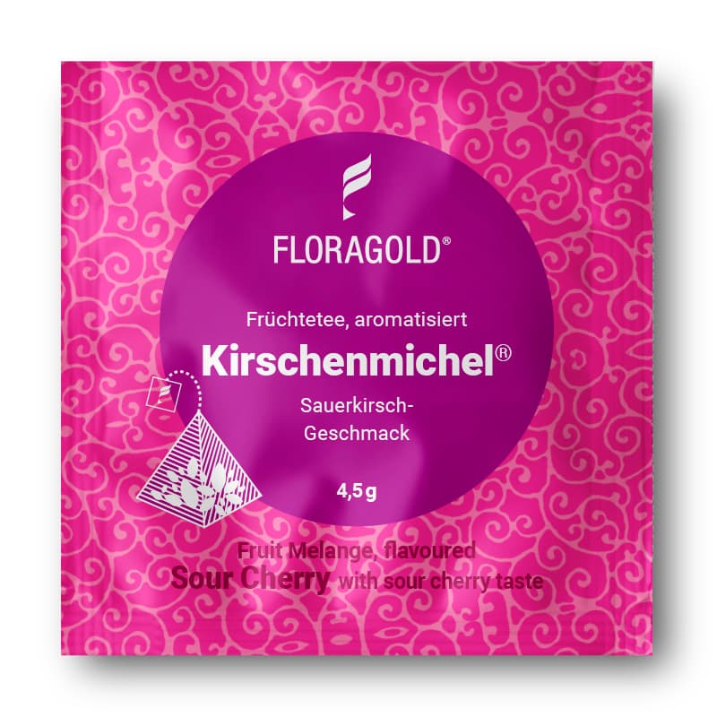 fruechtetee-kirschenmichel-eine-pyramide-s Ein Pyramidenbeutel Kirschenmichel (Früchtetee) á 4,5g