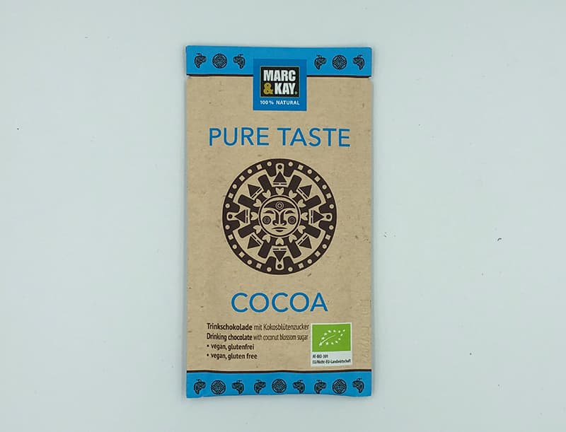 marc-kay-trinkschokolade-pure-taste-cocoa-tassenportion-bio-s Tassenportion Trinkschokolade Pure Taste Cocoa, Bio, 25g (mit Kokosblütenzucker)