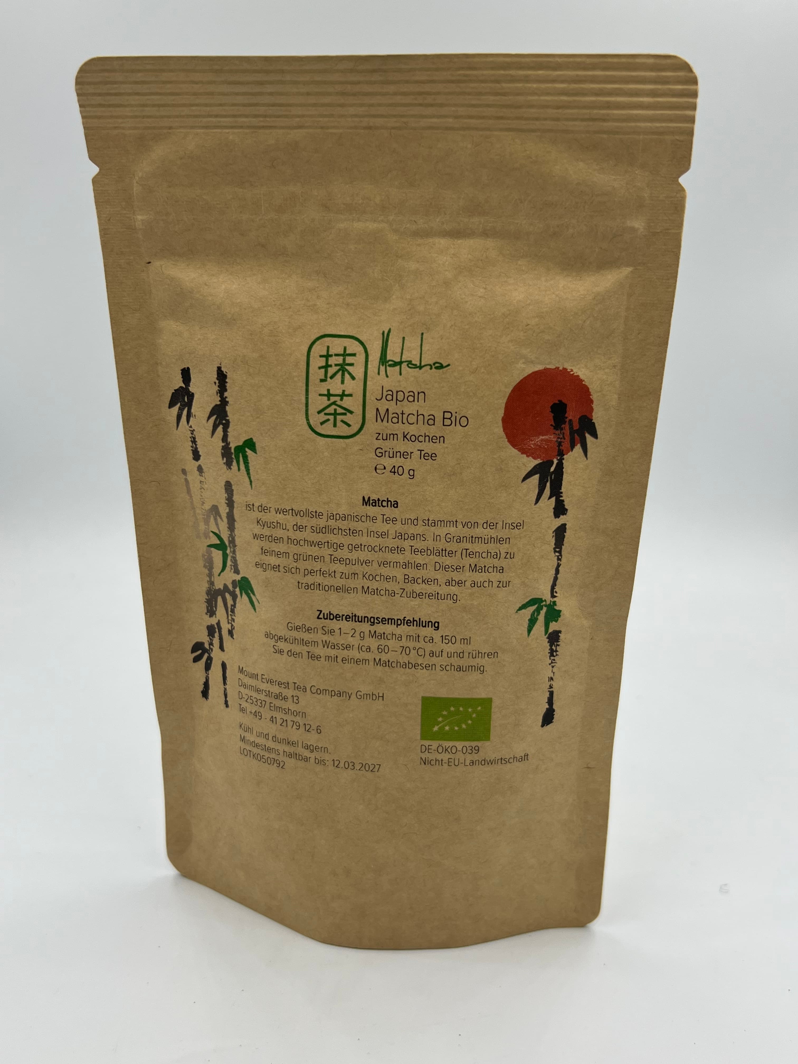 Matcha, Bio, 40g  (zum Kochen, Backen oder zur traditionellen Matcha-Zubereitung), 