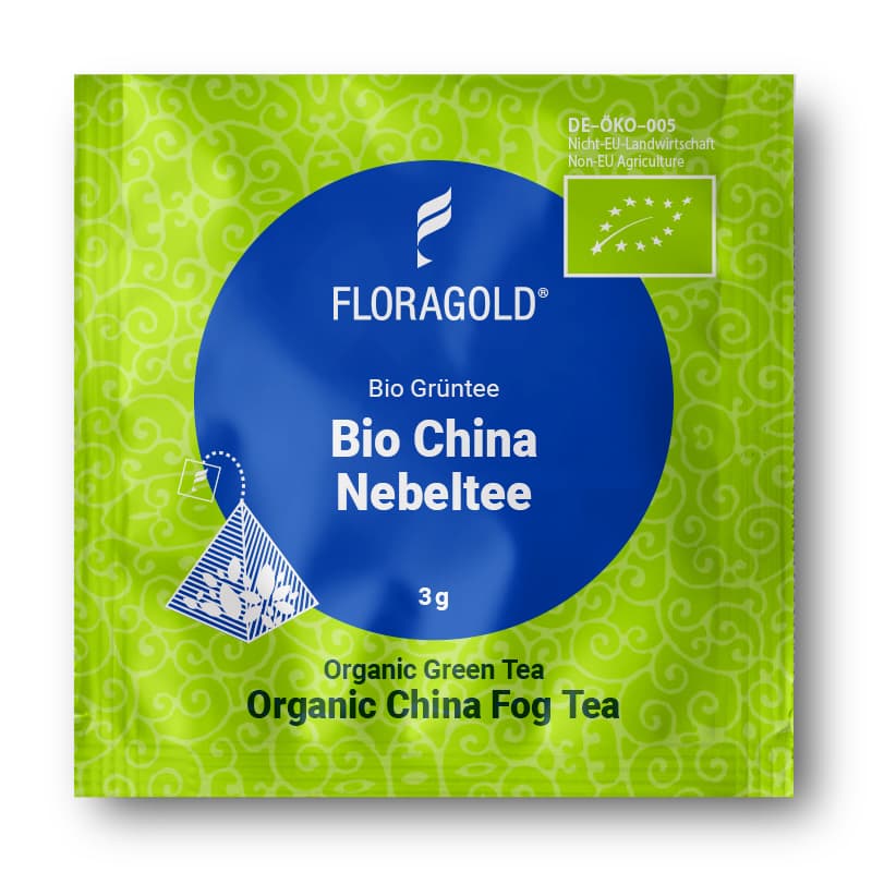 Ein Pyramidenbeutel Grüner Tee China Nebeltee, Bio, á 3g