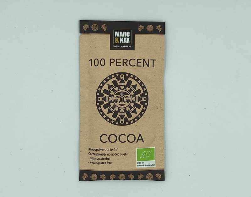 marc-kay-kakaopulver-100-percent-cocoa-tassenportion-bio-s Tassenportion Trinkschokolade 100 Percent Cocoa, Bio, 20g