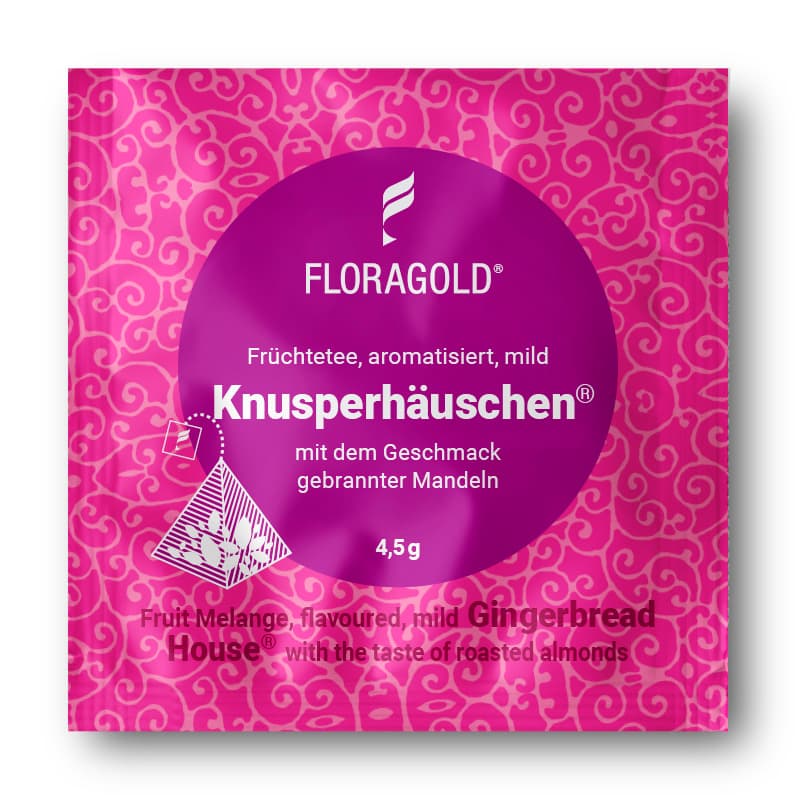 fruechtetee-knusperhaeuschen-eine-pyramide-s Ein Pyramidenbeutel Knusperhäuschen, (Milder Früchtetee) á 4,5g