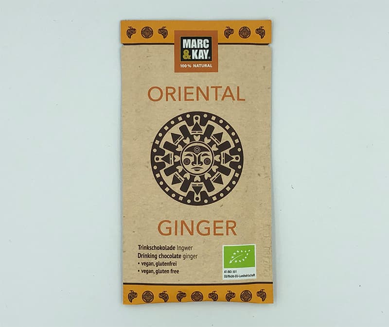 Tassenportion Trinkschokolade Oriental Ginger (Ingwer), Bio, 25g